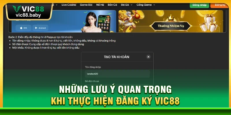 Những Lưu Ý Quan Trọng Khi Thực Hiện Đăng Ký Vic88